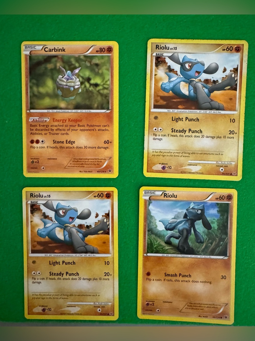 Pokémon Riolu & Carbink Card Lot of 4 – Platinum 2009 & Fates Collide
